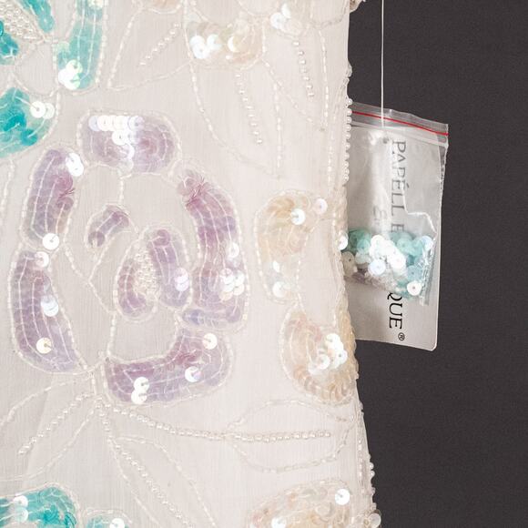 Vintage Papell Hand Made Women's Fairycore Top SMALL Silk Crepe Sequins Beaded - Picture 3 of 8